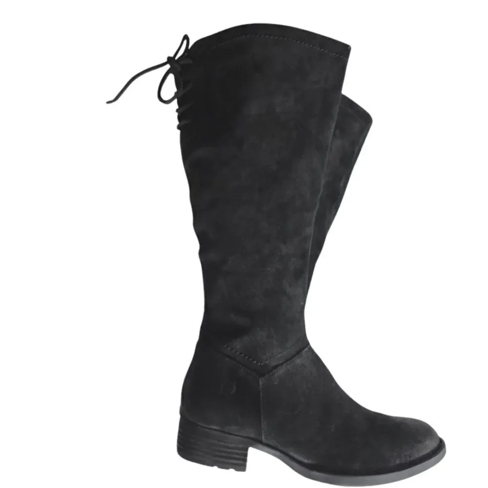 Born Hayden Knee High Riding Boots, Black Suede, Women's Size 5.5M